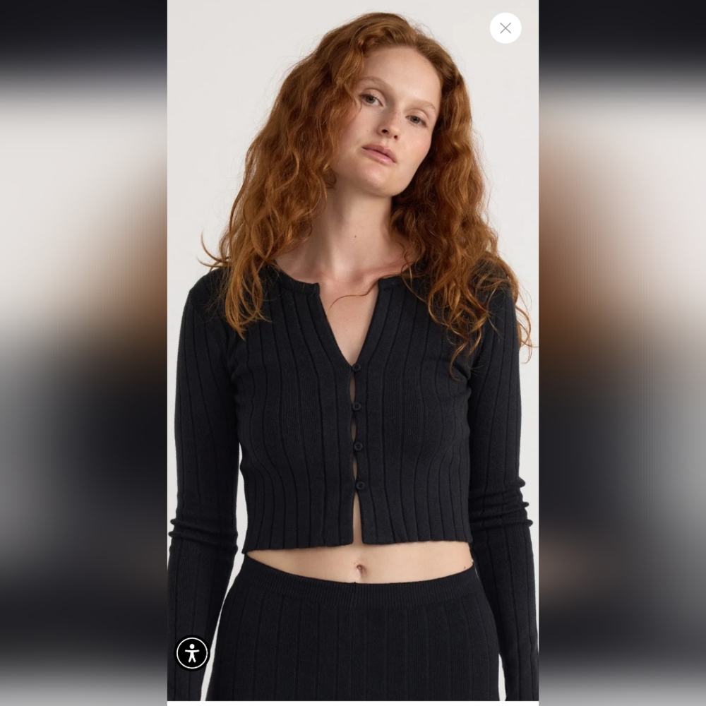 Organic Basics Soft Knit Rib Cropped Cardigan Black Small